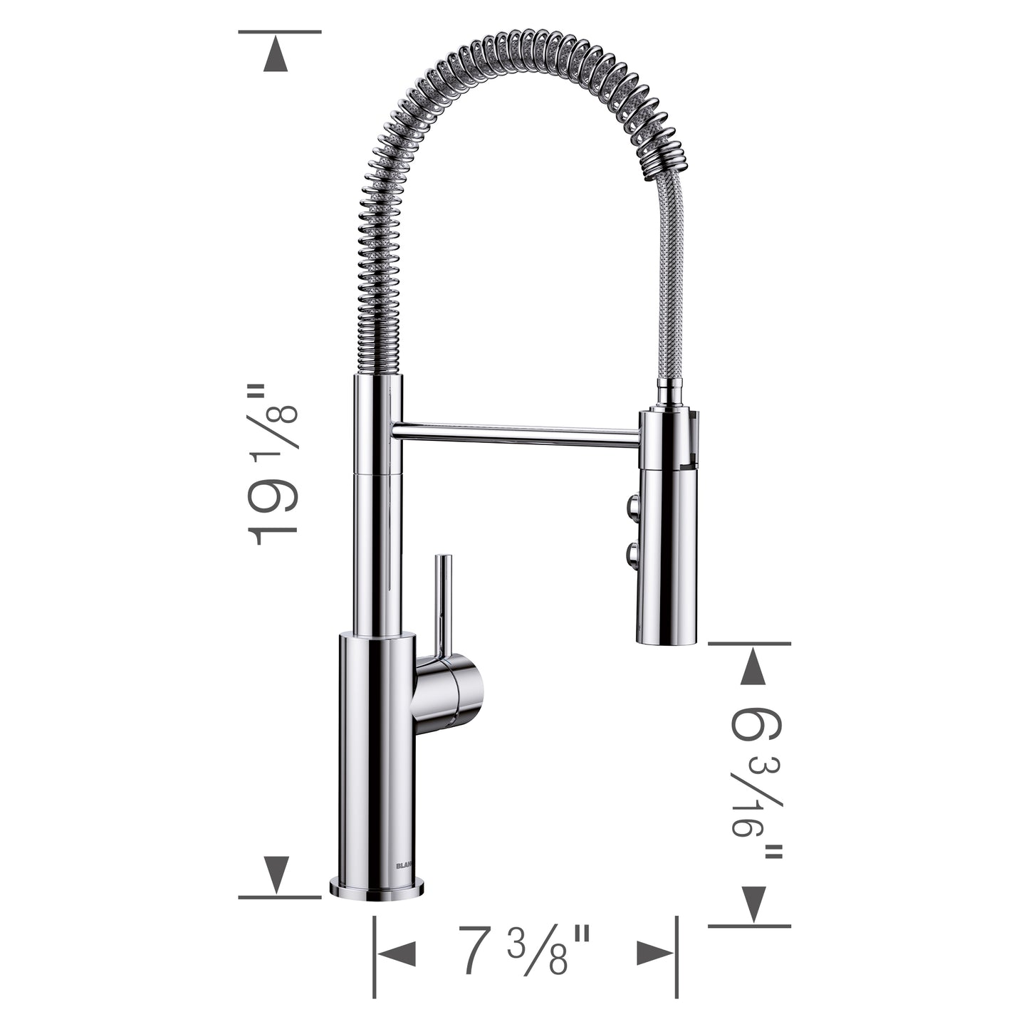 BLANCO Catris Semi-Pro Pull-Down Dual-Spray Kitchen Faucet with chrome finish and spring-coil design.