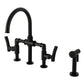 Kingston KS2333TKL Hallerbos Bridge Kitchen Faucet with Brass Sprayer, Antique Brass in matte black finish.
