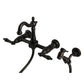 Kingston KS2443ALBS Heritage Two-Handle Wall Mount Bridge Kitchen Faucet with Brass Sprayer, Antique Brass.