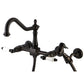 Kingston KS1243PLBS Heritage Two-Handle Wall Mount Bridge Kitchen Faucet with Brass Sprayer, Antique Brass