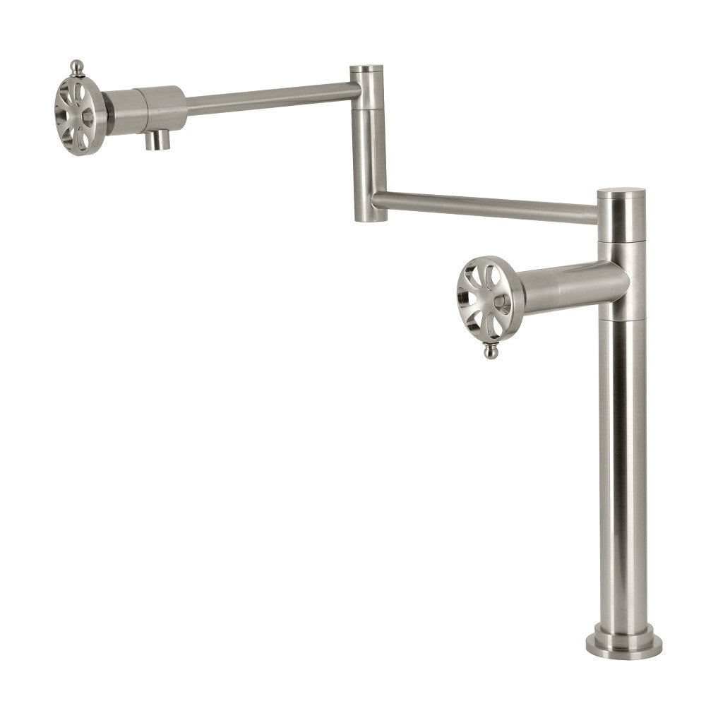 Kingston Brass KS4708RX Belknap Deck Mount Pot Filler Faucet, Brushed Nickel with foldable swing arms
