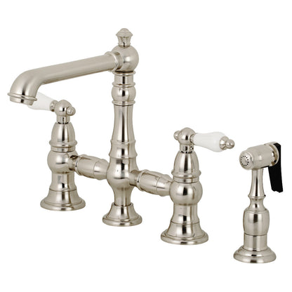 Kingston KS7278PLBS English Country Bridge Kitchen Faucet with Brass Sprayer, Brushed Nickel