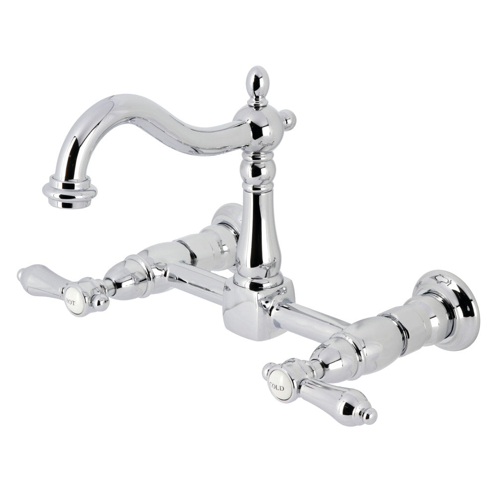 Kingston KS1263BAL Heirloom Two-Handle Wall Mount Bridge Kitchen Faucet, Antique Brass, showcasing craftsmanship and design