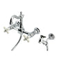 Kingston KS2443PXBS Heritage Two-Handle Wall Mount Bridge Kitchen Faucet with Brass Sprayer, Antique Brass