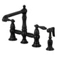 Kingston KS7277ALBS English Country Bridge Kitchen Faucet with Brass Sprayer, Brushed Brass in matte black finish.