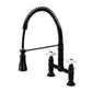 Gourmetier GS1273PX Heritage Double-Handle Deck-Mount Pre-Rinse Bridge Kitchen Faucet, Antique Brass in matte black finish.