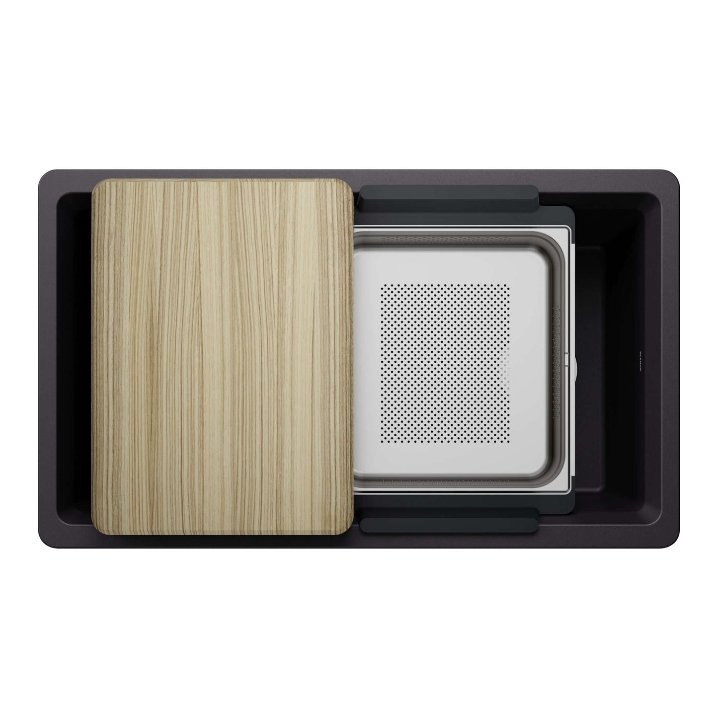 BLANCO Inteos SILGRANIT 33" Single Bowl Reversible Undermount Workstation Kitchen Sink with cutting board and colander.