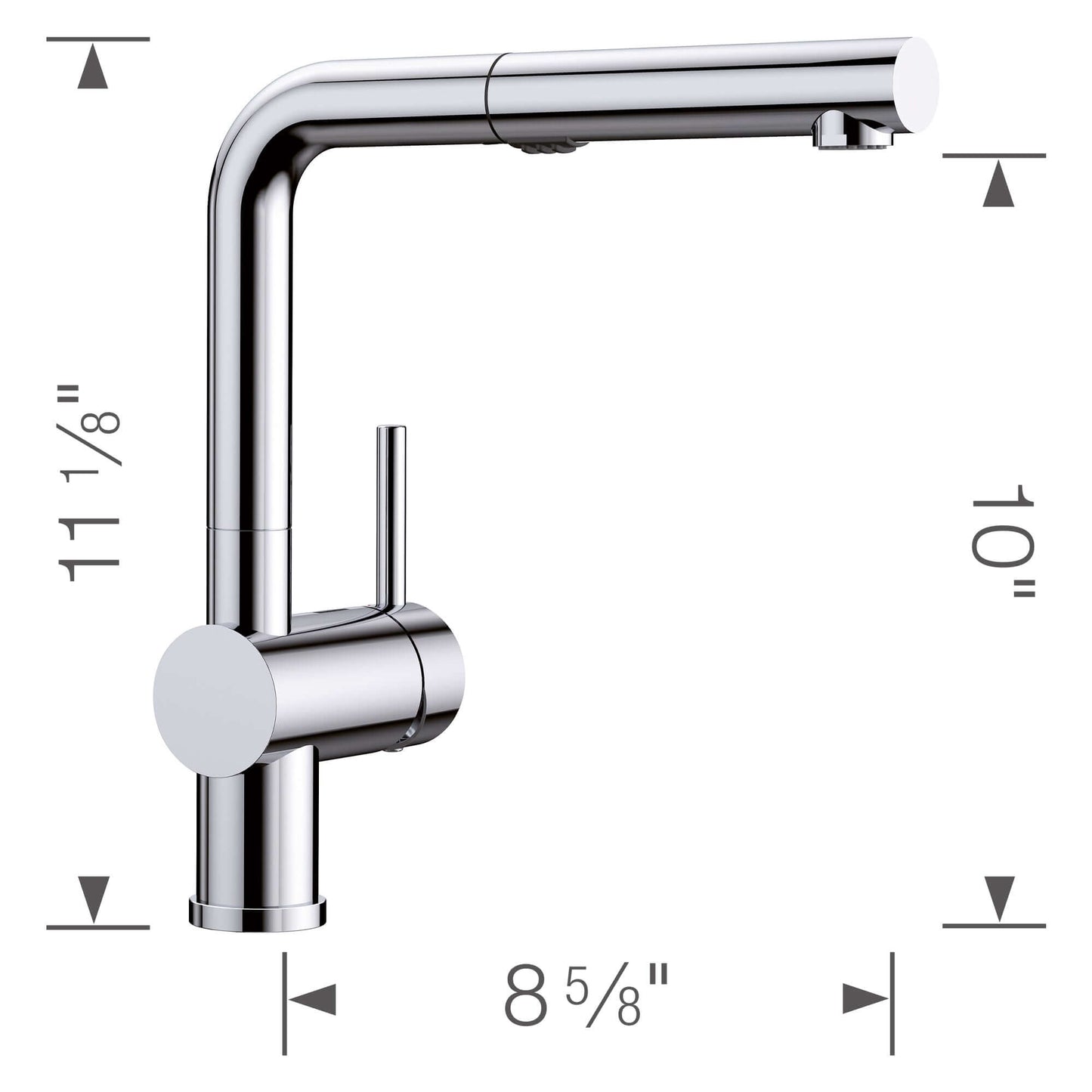 BLANCO Linus Low Arc Pull-Out Dual-Spray Kitchen Faucet - dimensions and sleek design image.