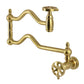 Kingston Brass KS2107RX Belknap Wall Mount Pot Filler Faucet, Brushed Brass with foldable swing arms.