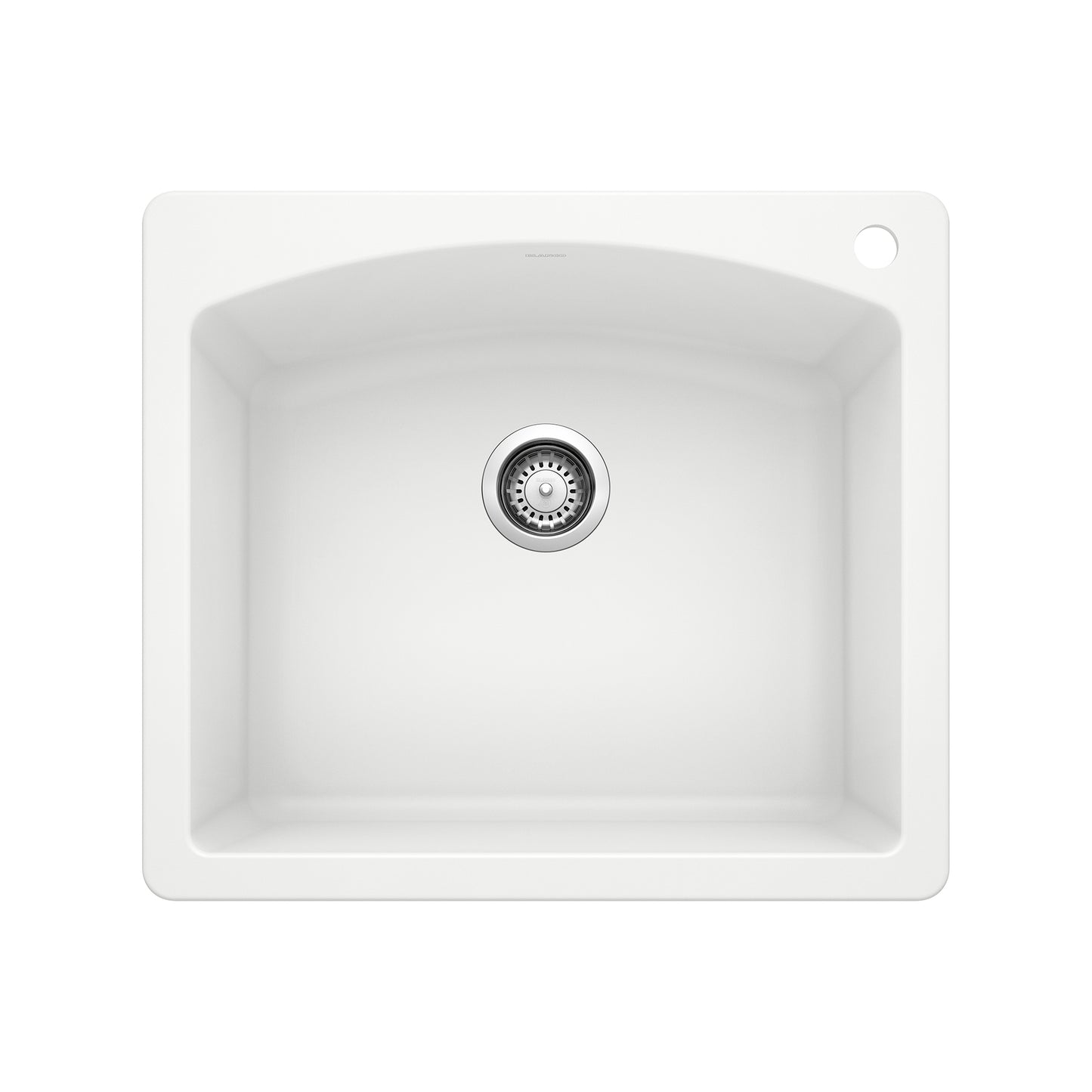 BLANCO Diamond SILGRANIT 25" Single Bowl Dual Mount Kitchen Sink in white finish with rounded edges.