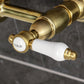 Kingston KS1263BPL Bel-Air Two-Handle Wall Mount Bridge Kitchen Faucet, Antique Brass Cold lever detail