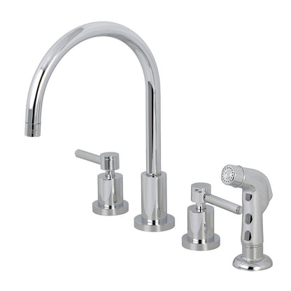 Kingston Brass KS8728DL Concord Double-Handle Widespread Kitchen Faucet with Plastic Sprayer, Brushed Nickel