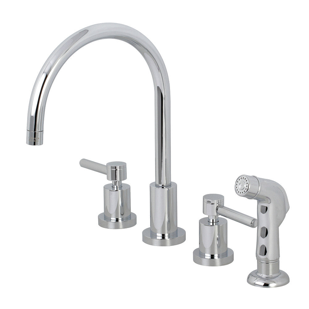 Kingston Brass KS8728DL Concord Double-Handle Widespread Kitchen Faucet with Plastic Sprayer, Brushed Nickel