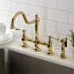 Kingston KS3798BLBS Restoration Bridge Kitchen Faucet with Brass Sprayer, Brushed Nickel in a kitchen setting.
