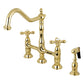 Kingston KS1273AXBS Heritage Bridge Kitchen Faucet with Brass Sprayer, Antique Brass