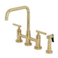 Kingston KS8287CMLBS Manhattan Bridge Kitchen Faucet with Brass Sprayer, Brushed Brass view showcasing elegant design.