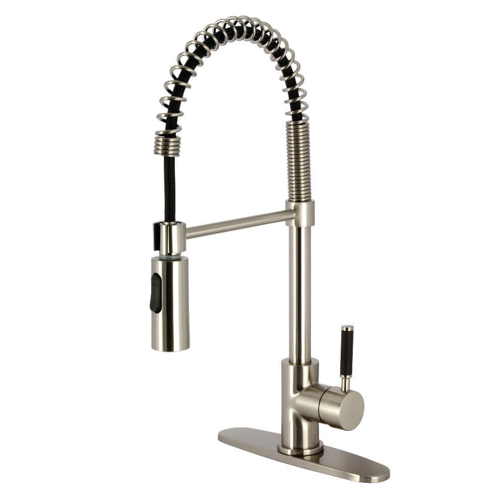 Kingston Brass LS8773DKL Kaiser Pre-Rinse Kitchen Faucet side view with ergonomic handle and high-arching spout.