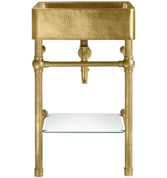 Thompson Traders Zacatecas Vanity - PV-3420ASG in antique stain gold finish with elegant design and glass shelf.