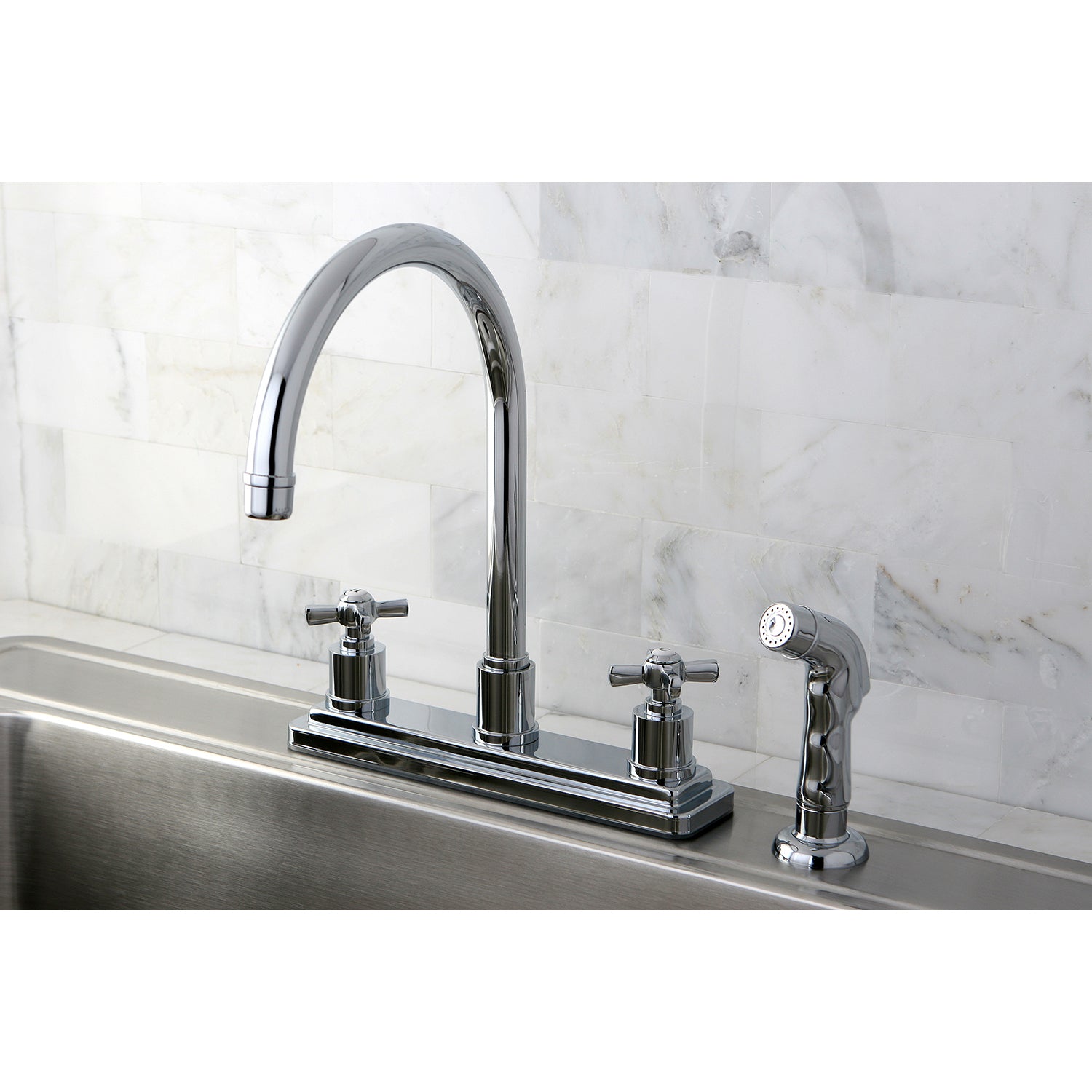 Kingston KS8798ZX Millennium Two-Handle 8" Centerset Kitchen Faucet with Side Sprayer, Brushed Nickel