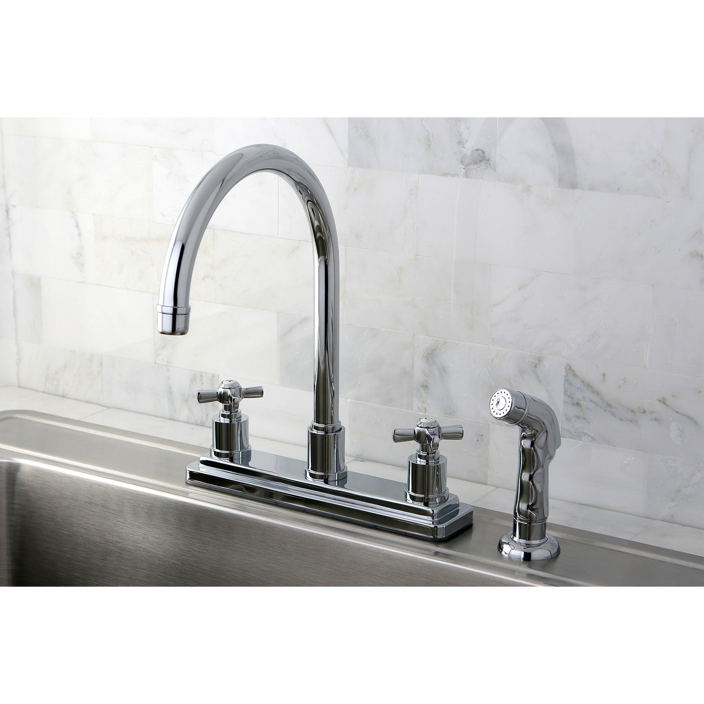 Kingston KS8798ZX Millennium Two-Handle 8" Centerset Kitchen Faucet with Side Sprayer, Brushed Nickel