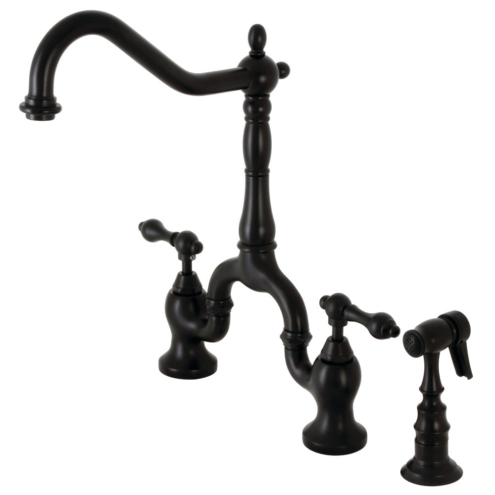 Kingston KS7750ALBS English Country Bridge Kitchen Faucet with Brass Sprayer, Matte Black