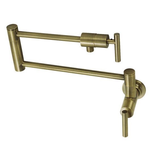 Kingston Brass KS4103CML Manhattan Wall Mount Pot Filler Faucet, Antique Brass with foldable swing arms for easy pot filling.