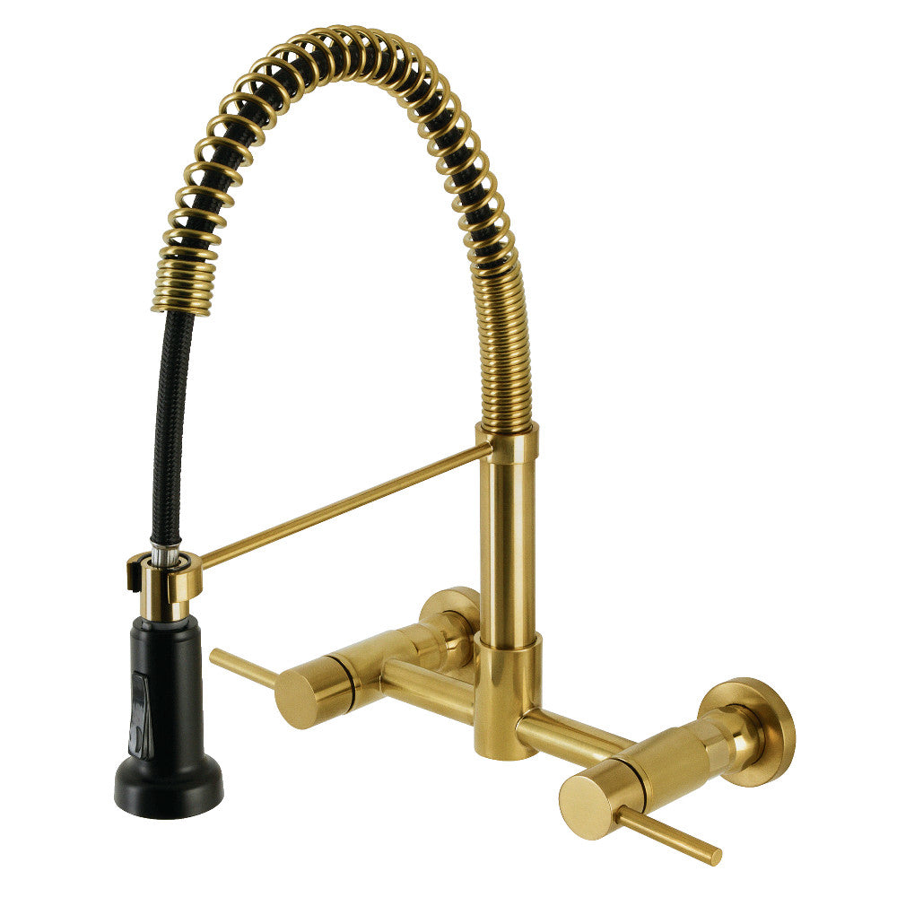 Gourmetier GS8187DL Concord Double-Handle Wall-Mount Pre-Rinse Bridge Kitchen Faucet, Brushed Brass design