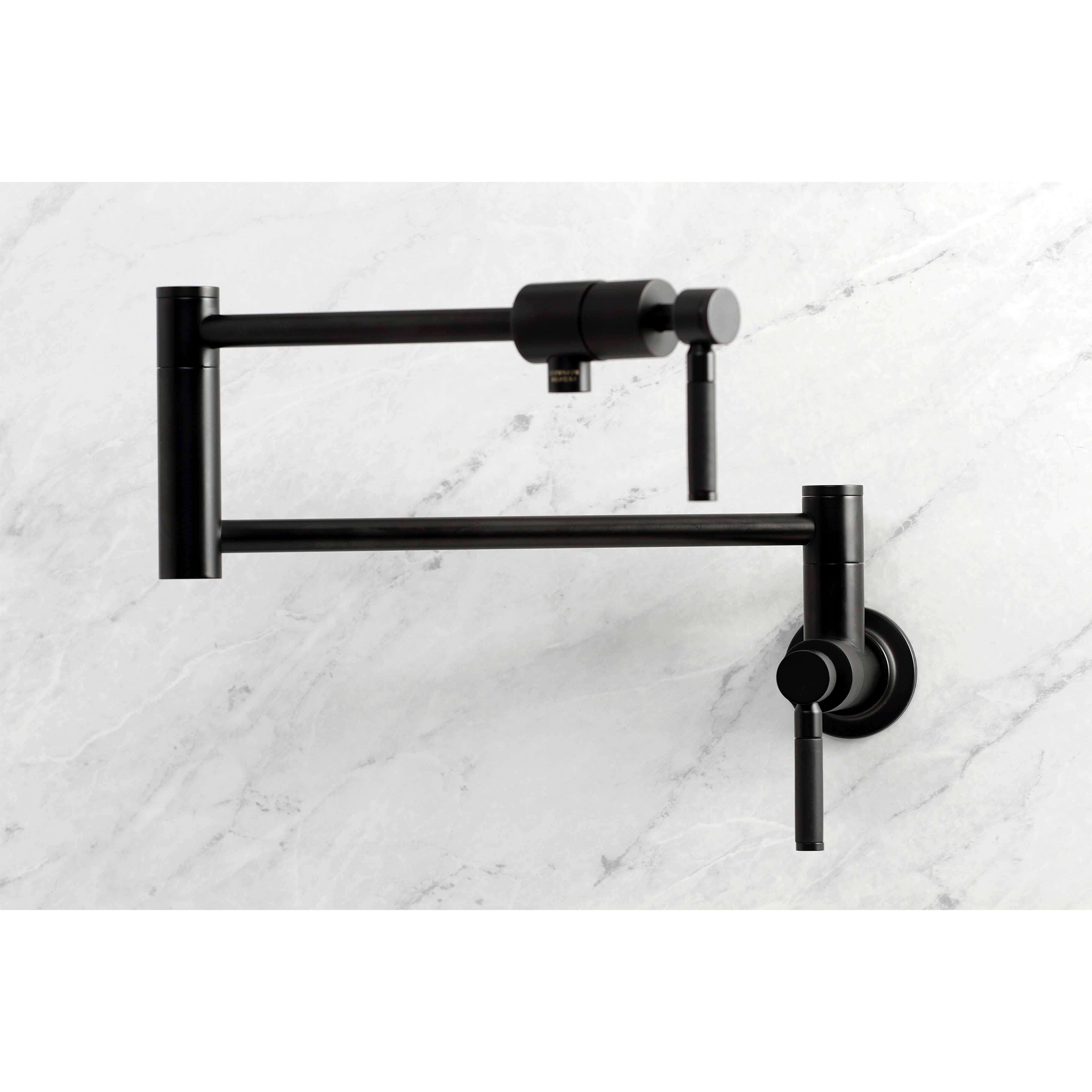 Kingston Brass KS4103DKL Kaiser Wall Mount Pot Filler Faucet, Antique Brass with sleek black design