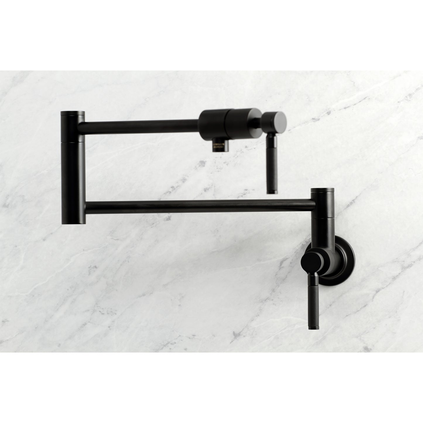 Kingston Brass KS4103DKL Kaiser Wall Mount Pot Filler Faucet, Antique Brass with sleek black design