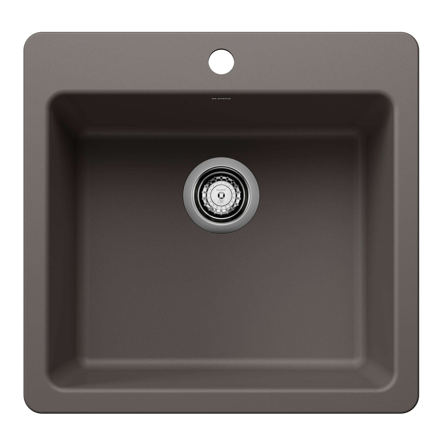 BLANCO Liven SILGRANIT 21" Single Bowl Dual Mount Kitchen Sink top view with drain.