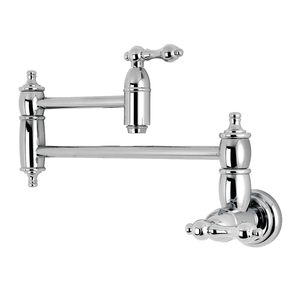 Kingston Brass KS3103AL Restoration Wall Mount Pot Filler Faucet, Antique Brass in polished chrome finish
