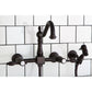 Kingston KS1248TALBS Tudor Two-Handle Wall Mount Bridge Kitchen Faucet with Brass Sprayer, Brushed Nickel