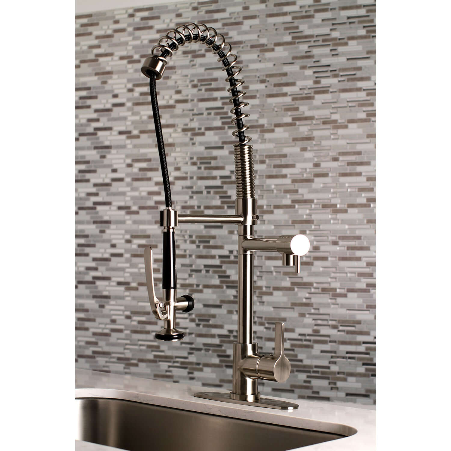 Gourmetier LS8503CTL Continental Single-Handle Deck-Mount Pre-Rinse Kitchen Faucet with Pot Filler, Brushed Brass
