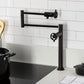 Kingston Brass KS4703CG Fuller Deck Mount Pot Filler Faucet, Antique Brass in a modern kitchen setting.