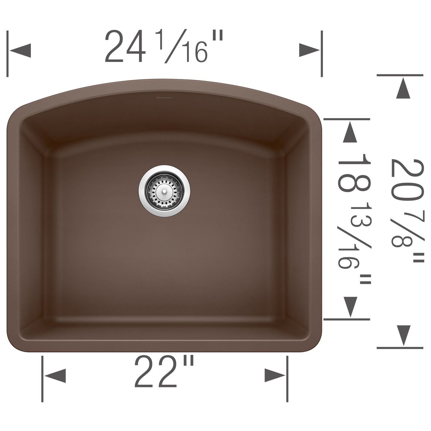 BLANCO Diamond SILGRANIT 24" Single Bowl Undermount Kitchen Sink dimensions and specifications.