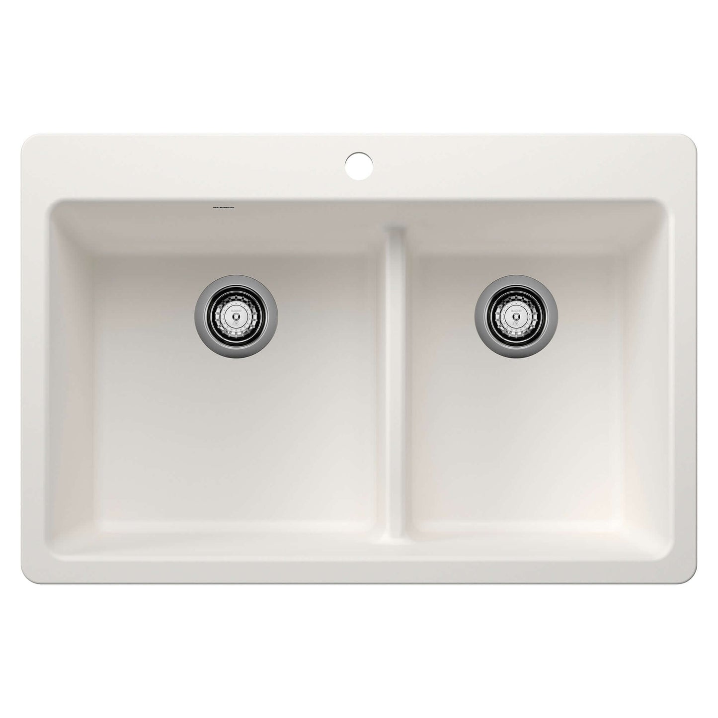 BLANCO Liven SILGRANIT 33" 60/40 Double Bowl Dual Mount Kitchen Sink with Low Divide in a clean white finish.