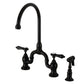 Kingston KS7793BALBS Heirloom Bridge Kitchen Faucet with Brass Sprayer, Antique Brass in matte black finish