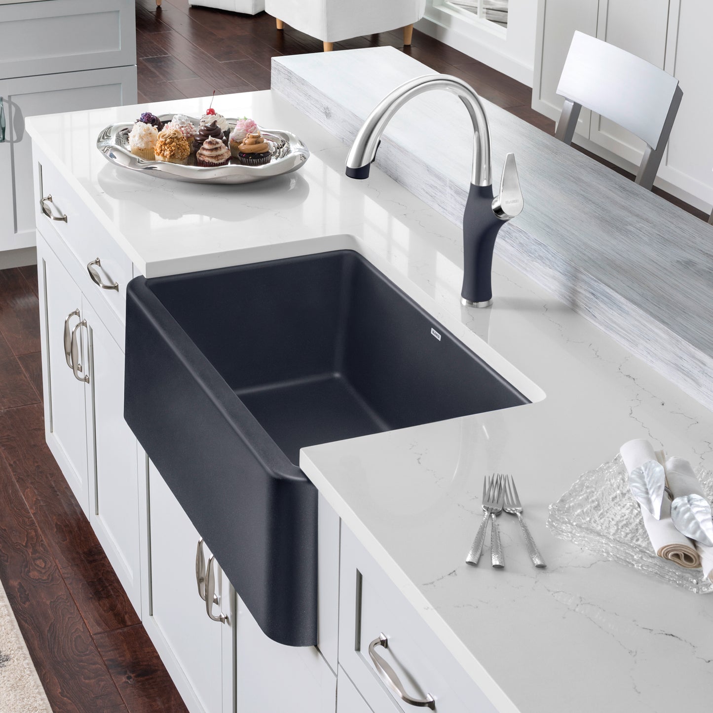BLANCO Ikon SILGRANIT 30" Single Bowl Apron-Front Farmhouse Sink in contemporary kitchen setting