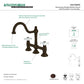 Kingston KS3785PX Restoration Bridge Kitchen Faucet, Oil Rubbed Bronze with porcelain cross handles and high-arch spout.