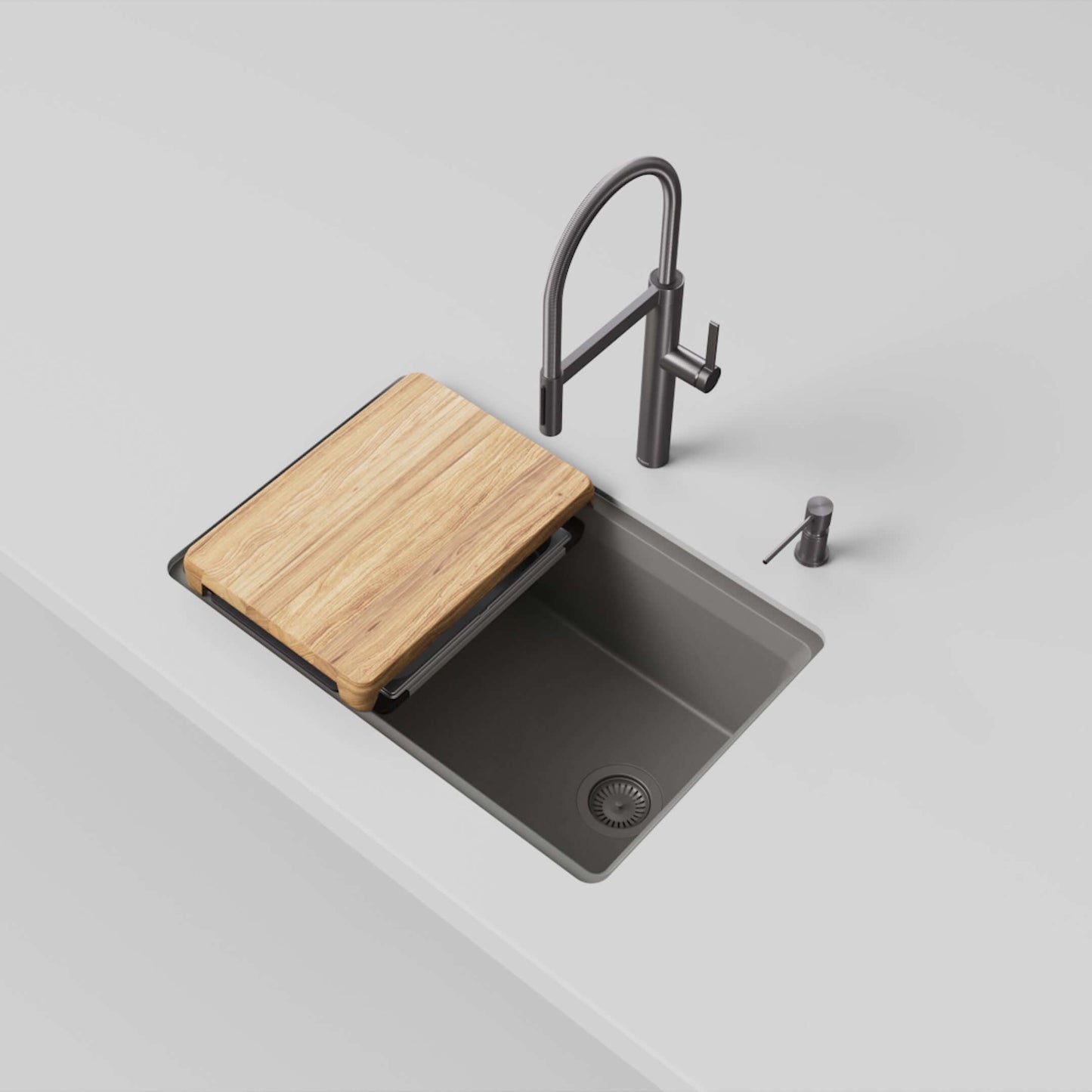 BLANCO Inteos SILGRANIT 30" Single Bowl Reversible Undermount Workstation Kitchen Sink with wood cutting board.