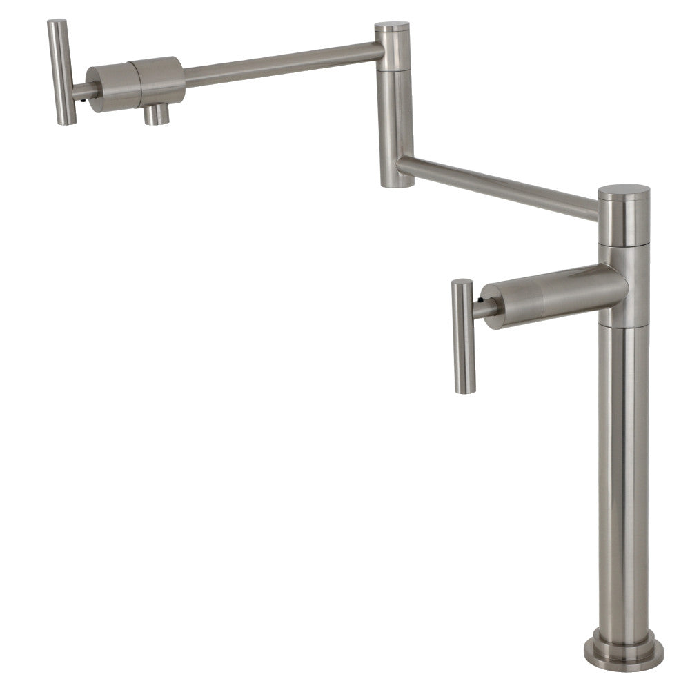 Kingston Brass KS4703CML Manhattan Deck Mount Pot Filler Faucet, Antique Brass with modern design and foldable swing arms.