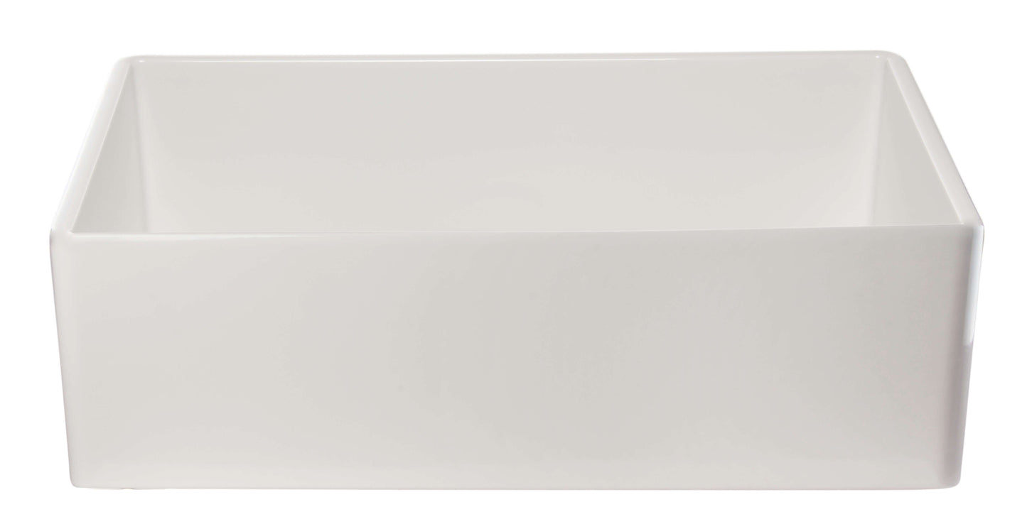ALFI 33" White Smooth Apron Single Bowl Fireclay Farm Sink AB533-W showcasing a sleek white design.