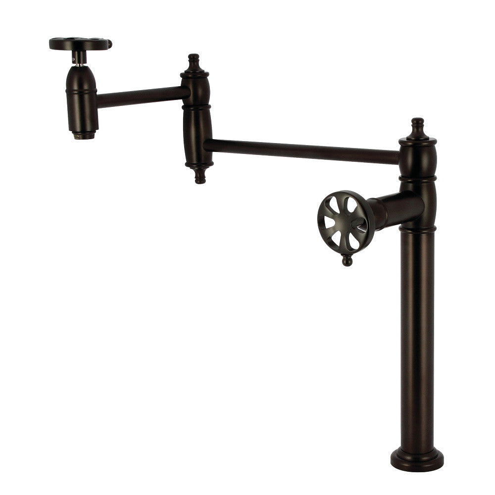 Kingston Brass KS3703RX Belknap Deck Mount Pot Filler Faucet, Antique Brass with foldable swing arms