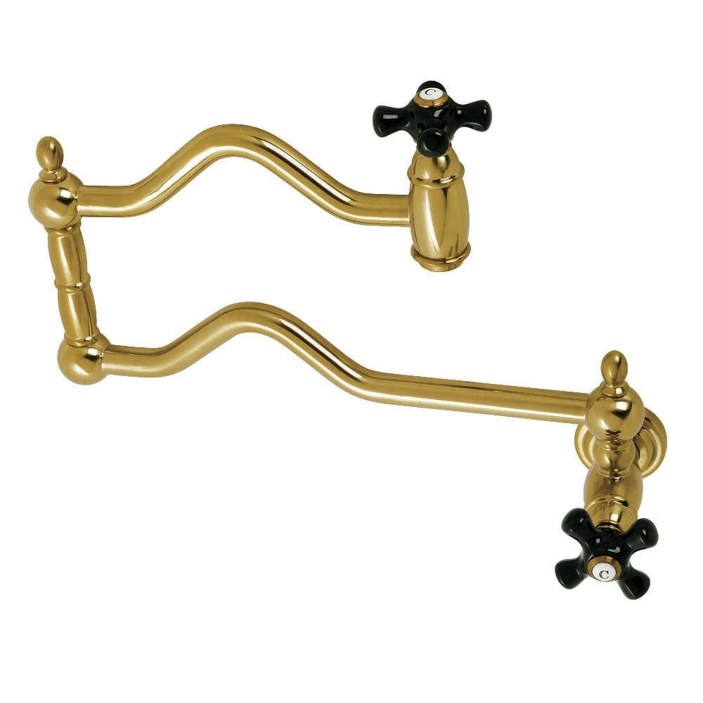 Kingston Brass KS2107PKX Duchess Wall Mount Pot Filler Faucet, Brushed Brass with black porcelain handles