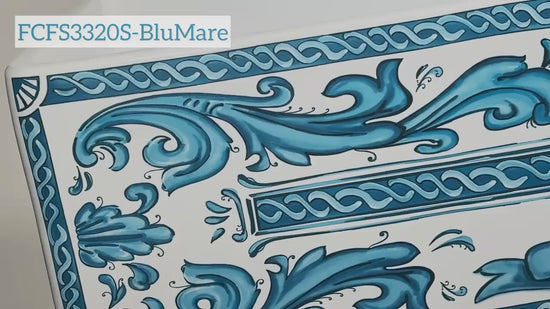 Video highlighting features of Nantucket FCFS3320S 33 inch fireclay kitchen sink with blue decorative apron front