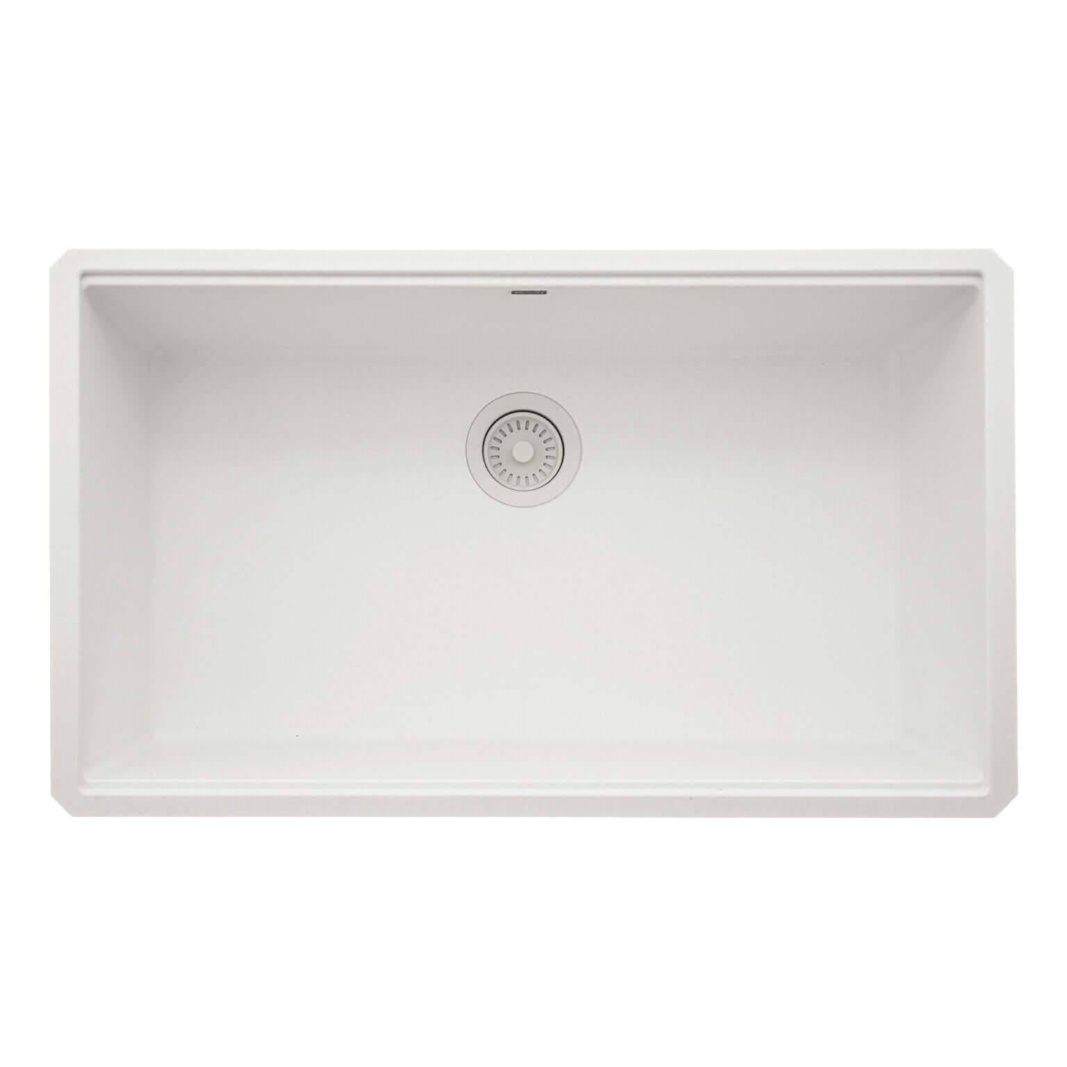 Ruvati 32" undermount epiGranite kitchen sink with center drain on a white background