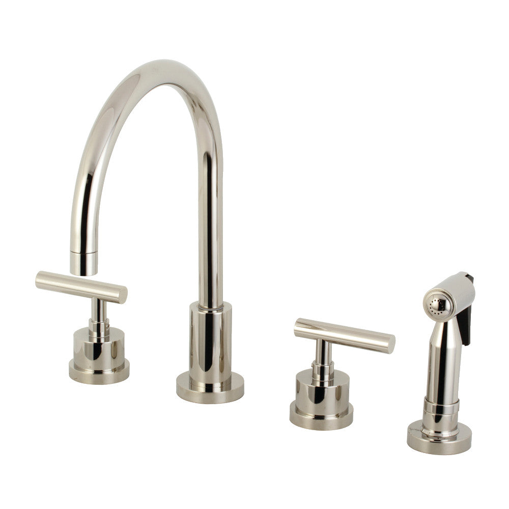 Kingston Brass KS8723CMLBS Manhattan Double-Handle Widespread Kitchen Faucet with Brass Sprayer, Antique Brass.
