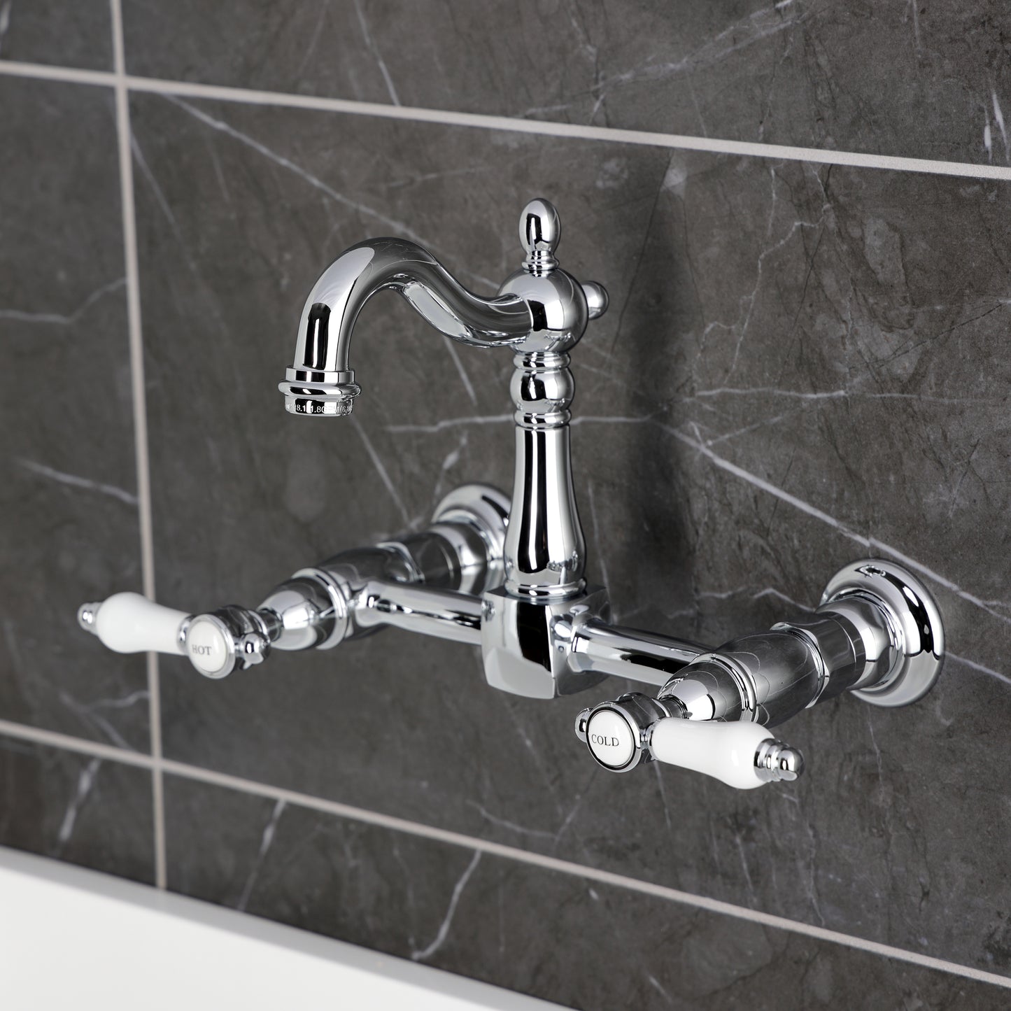 Kingston KS2443BPL Bel-Air Two-Handle Wall Mount Bridge Kitchen Faucet, Antique Brass