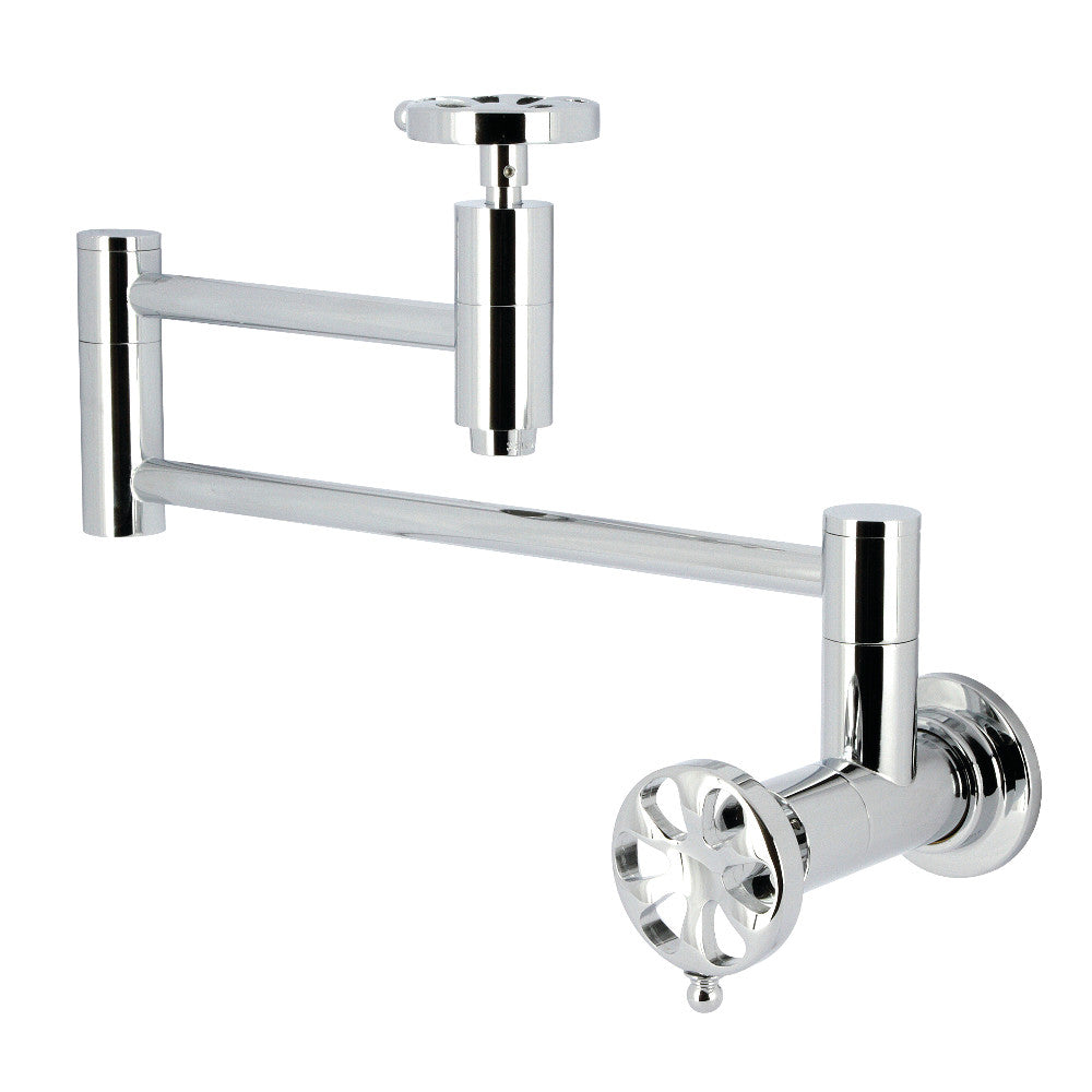Kingston Brass KS8103RX Belknap Wall Mount Pot Filler Faucet, Antique Brass design with polished chrome finish