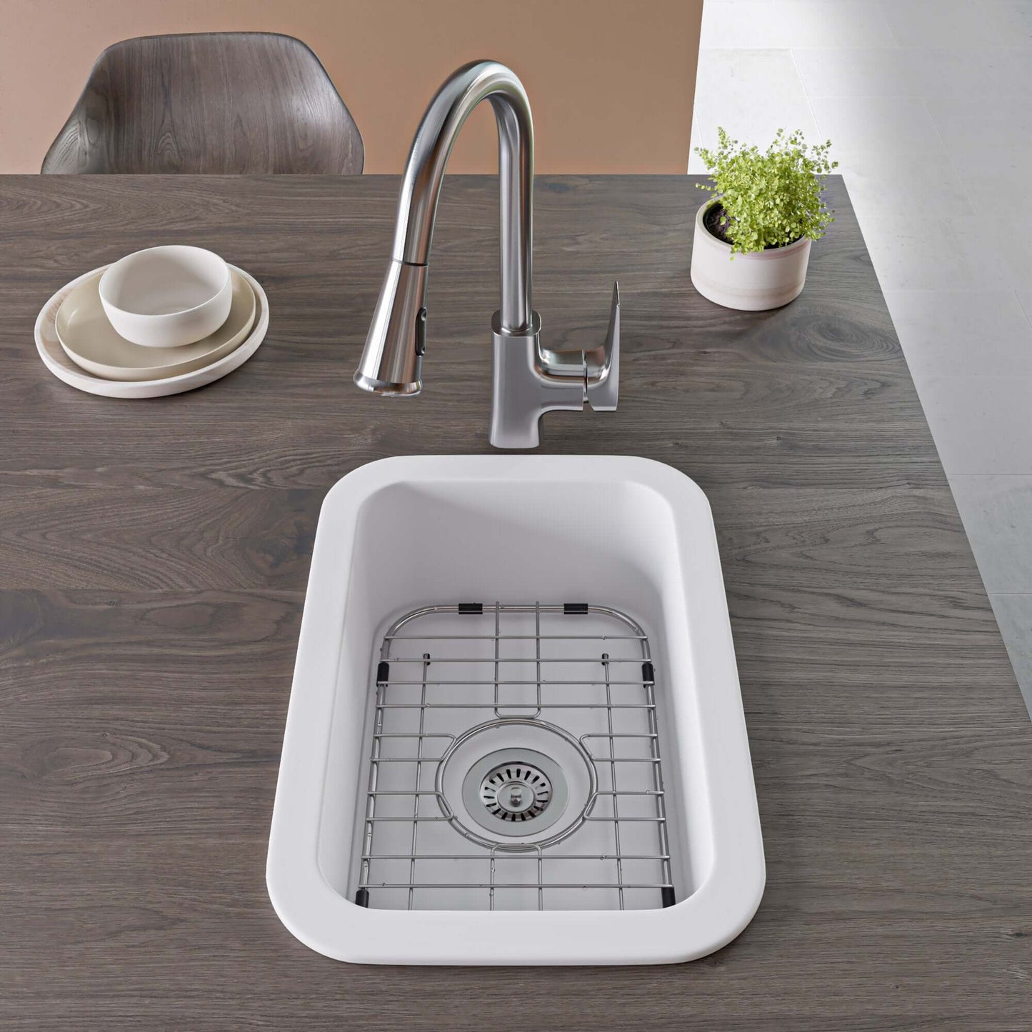 Alfi 13" x 19" Dual Mount Fireclay Prep Sink - ABF1319UD with modern faucet and countertop setup.